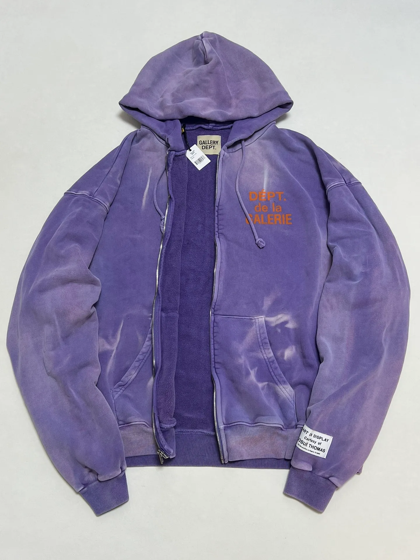 The same style as the owner GALLERY DEPT. FRENCH ZIP HOODIE water corrugated French zipper hole hoodie, sun washed purple, washed purple S-XL, ready-to-wear dyeing, hand-stitched and heavy-weighted, faded, super-heavy washing, hand-hanging holes, bone edges turned white, molded and customized with G LOGO zipper